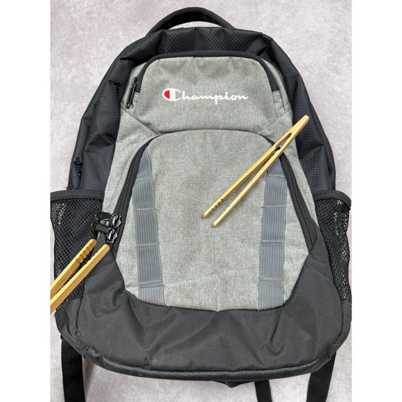 Champion Backpack Black Grey Mesh Pockets School Work Travel Bag Gym Outdoor - Picture 3 of 15